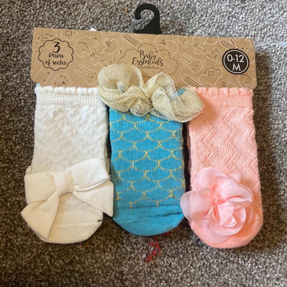 Baby Essentials set of 3 baby girl socks/ stockings